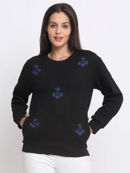 SHAYE - Black Round Neck Long Sleeves Sweatshirt