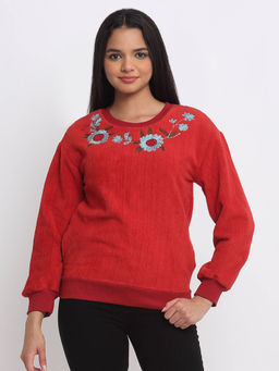 SHAYE - Red Round Neck Long Sleeves Sweatshirt