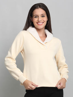 SHAYE - Ivory Solid Long Sleeves Sweatshirt