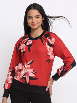 SHAYE - Red Round Neck Long Sleeves Sweatshirt