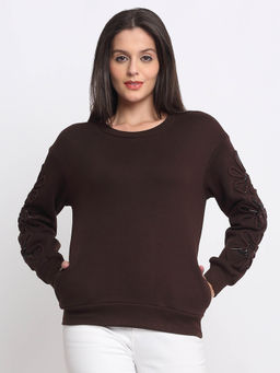 SHAYE - Brown Round Neck Long Sleeves Sweatshirt