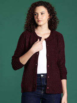CAYMAN - Burgundy Knit Round Neck Woollen Cardigan