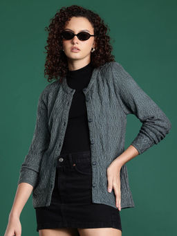 CAYMAN - Green Knit Round Neck Woollen Cardigan