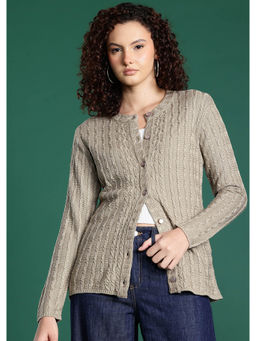 CAYMAN - Beige Cable Knit Woollen Cardigan