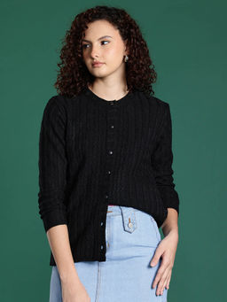 CAYMAN - Black Cable Knit Woollen Cardigan