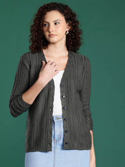 CAYMAN - Green Cable Knit Woollen Cardigan