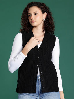 CAYMAN - Black Cable Knit Woollen Cardigan