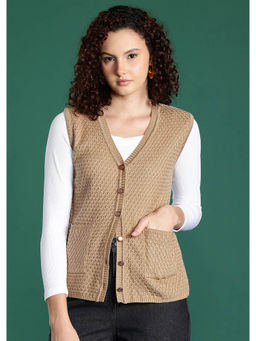CAYMAN - Beige Cable Knit Sleeveless Woollen Cardigan