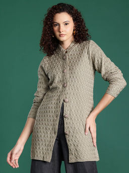 CAYMAN - Beige Cable Knit Woollen Longline Cardigan