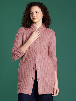 CAYMAN - Mauve Cable Knit Woollen Longline Cardigan