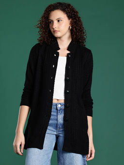 CAYMAN - Black Cable Knit Woollen Longline Cardigan