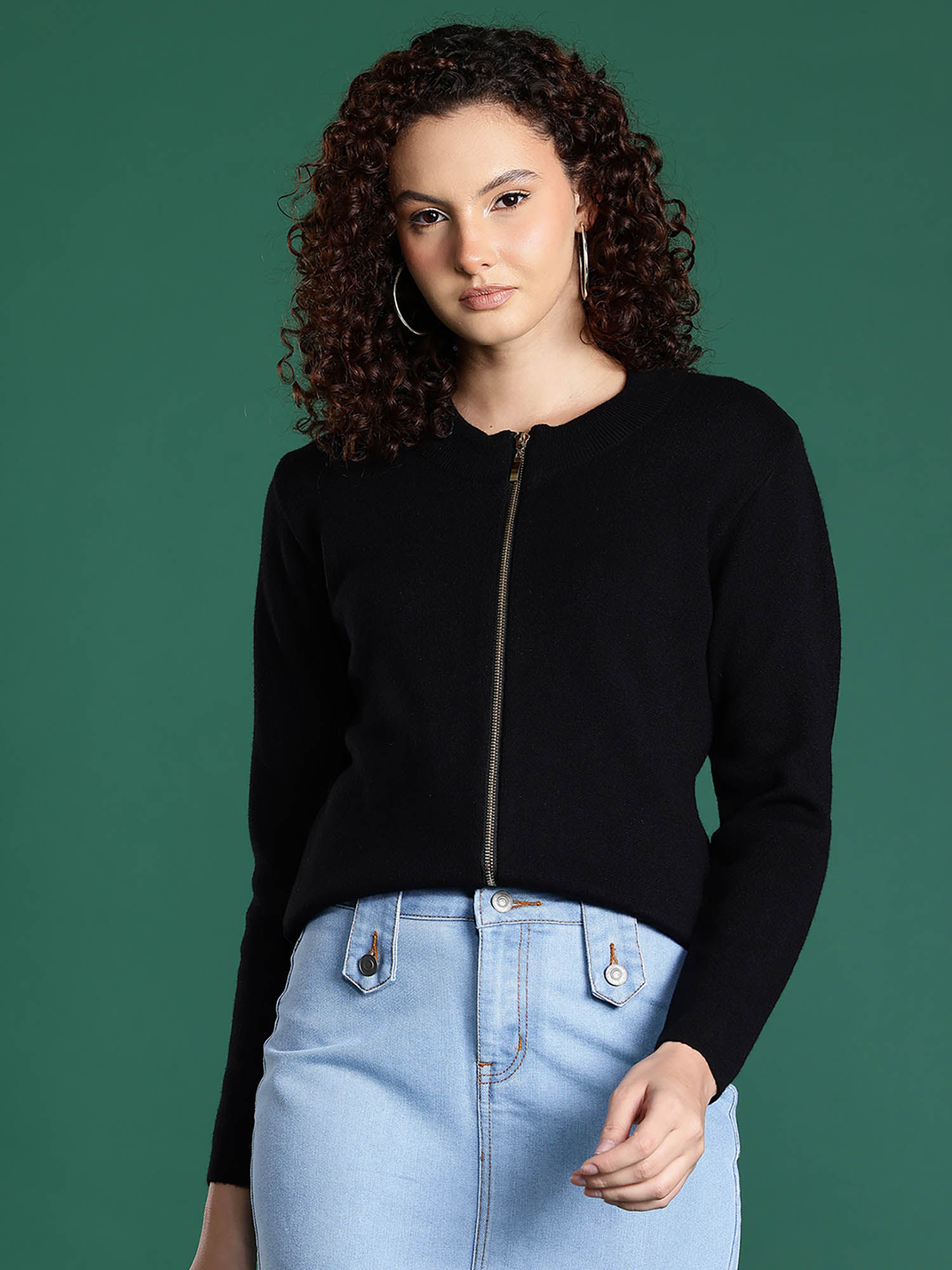 cayman Black Solid Round Neck Woollen Cardigan-picture-17