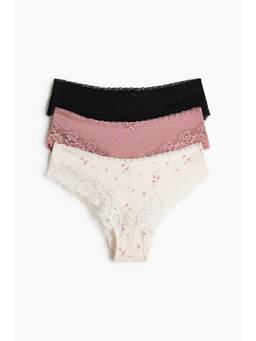 H&M - Women Multi-Color 3-Pack Cotton And Lace Hipster Briefs