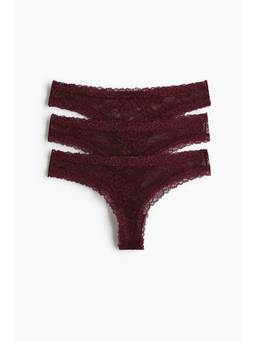 H&M - Women Red 3-Pack Lace Brazilian Briefs
