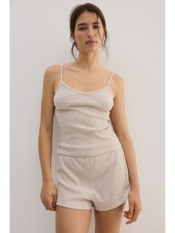 H&M - Women Beige Pointelle Jersey Top And Shorts