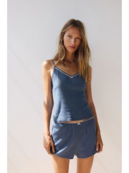 H&M - Women Blue Pointelle Jersey Top And Shorts
