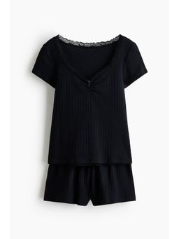 H&M - Women Black Pointelle Jersey Top And Shorts