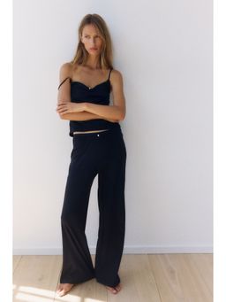 H&M - Women Black Cotton Pointelle Top And Pyjamas
