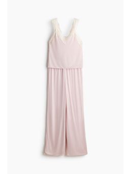 H&M - Women Pink Lace-Trimmed Top And Pyjamas
