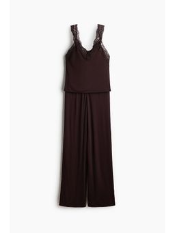 H&M - Women Brown Lace-Trimmed Top And Pyjamas