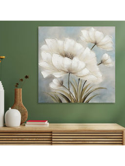 HomeTown - Ilona Flower Canvas Acrylic Hand Painted Painting, White 80X80Cm