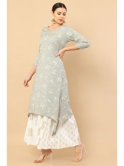 Soch - Grey Rayon Kurta with Floral Print and Tassels