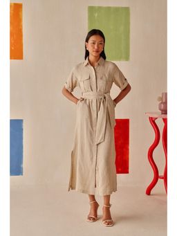 Sage By Mala - Beige Solid Dune Shirt Dress