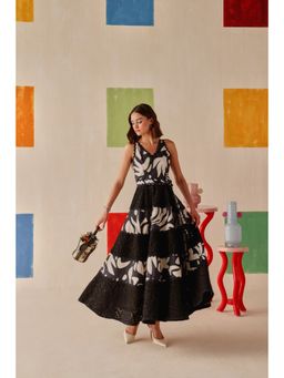 Sage By Mala - Black Printed Elara Dress with Belt (Set of 2)