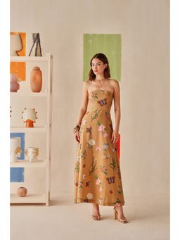 Sage By Mala - Brown Floral Strapless Mariposa Dress