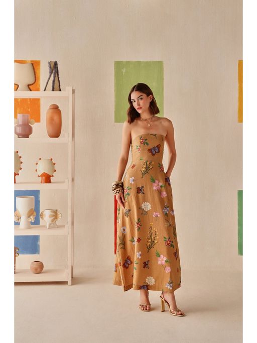 Machine Wash Linen Blend Dress Women's Sleeveless Floral Maxi Dress With  Pockets - Loose Fit V-Neck Tank Dress, Large Cotton Sun Dresses For Women
