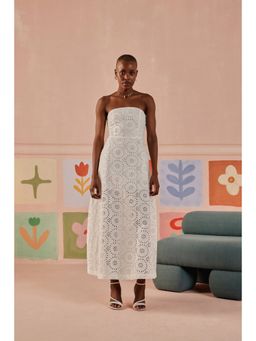 Sage By Mala - White Embroidered Strapless Nysa Dress