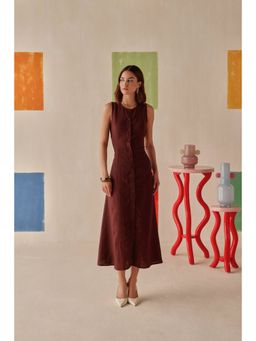 Sage By Mala - Brown Solid Rhea Midi Dress