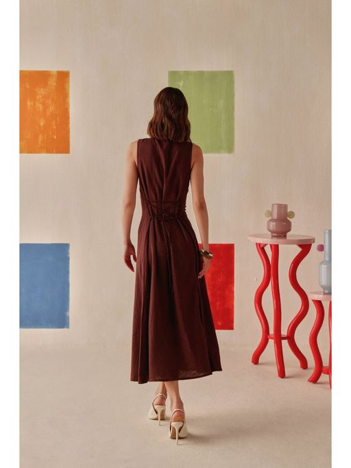 Buy Sage By Mala Brown Solid Rhea Midi Dress (XS) Online