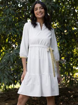 Pink Fort - Cotton Tiered Dress - White