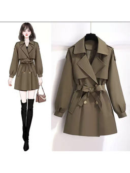 MISS MOSA BY AKANKSHA - Olive Janice Luxe Shorta Overcoat with Belt (Set of 2)