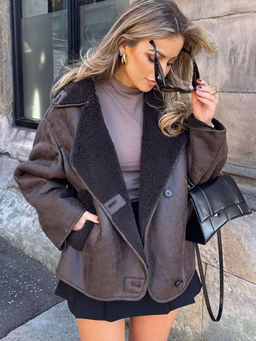 MISS MOSA BY AKANKSHA - Brown Zavi Faux Leather Fleece Lined Jacket