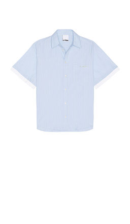 Le Pre - Double Short Sleeve Button Down Shirt in Blue