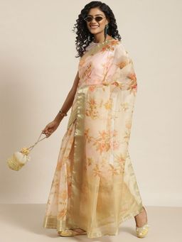 Odette - Women Yellow Tissue Printed Saree with Unstitched Blouse