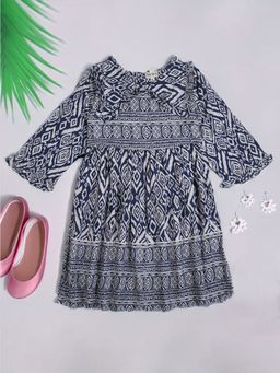 Bella Moda - Girls Fit & Flair Casual Knee Length Dress Navy Blue