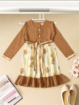 Bella Moda - Girls Fit & Flair Casual Knee Length Dress with Belt Mustard (Set of 2)