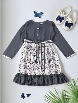 Bella Moda - Girls Fit & Flair Casual Knee Length Dress with Belt Grey (Set of 2)