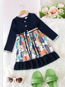 Bella Moda - Girls Fit & Flair Casual Knee Length Dress with Belt Navy Blue (Set of 2)