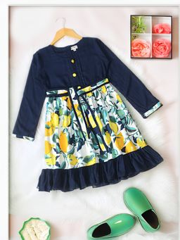 Bella Moda - Girls Fit & Flair Casual Knee Length Dress with Belt Navy Blue (Set of 2)