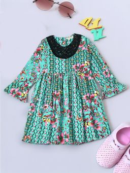 Bella Moda - Girls Fit & Flair Casual Knee Length Dress Green