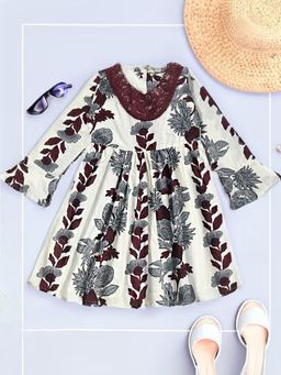 Bella Moda - Girls Fit & Flair Casual Knee Length Dress Cream