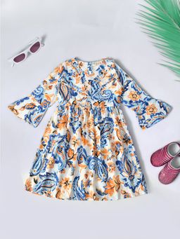 Bella Moda - Girls Fit & Flair Casual Knee Length Dress Multi-Color