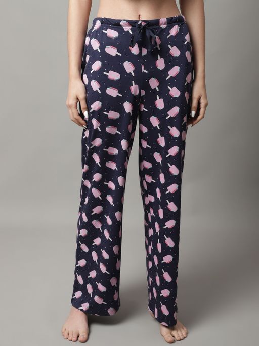 Buy Kanvin Womens Printed Self Design Knitted Straight Fit Pajamas