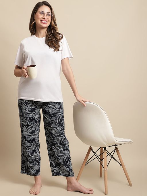 Buy Kanvin Womens Printed Self Design Rayon Straight Fit Pajamas
