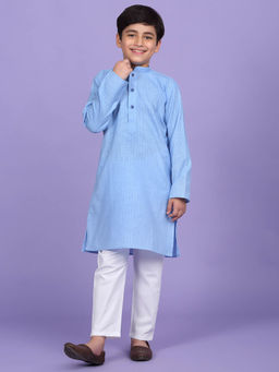 Kraft India - Cotton Blend Striped Blue Kurta