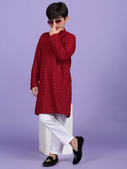 Kraft India - Cotton Blend Chikankari Sequined Maroon Kurta